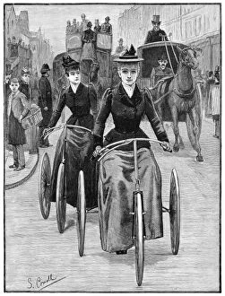 Horse Drawn Collection: BICYCLING WOMEN, 1892. The Rights of Women: Emancipation. Wood engraving, American, 1892