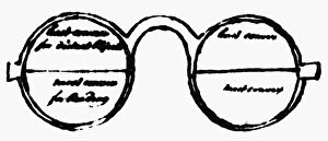 BIFOCALS, 1760s. Benjamin Franklins sketch for bifocal eyeglasses, which he is