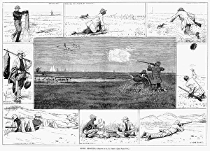 BIRD SHOOTING, 1881. Shore Shooting. Line engravings, 1881, after Arthur Burdett Frost BIRD SHOOTING, 1881. Shore Shooting. Line engravings, 1881, after Arthur Burdett Frost