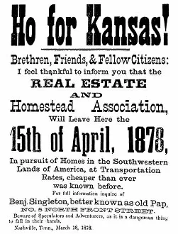 BLACK EXODUS: HANDBILL, 1878. Handbill issued by Benjamin Pap Singleton at Nashville