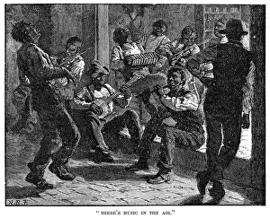 BLACK MUSICIANS, 1879. Theres music in the air. A group of black musicians performing in BLACK MUSICIANS, 1879. Theres music in the air. A group of black musicians performing in