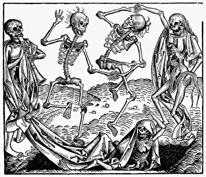BLACK PLAGUE, 1493. Dance of death with plague victims. Woodcut from the Nuremberg BLACK PLAGUE, 1493. Dance of death with plague victims. Woodcut from the Nuremberg