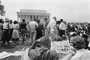 Black and white Civil Rights demonstrators in front of the Lincoln Memorial at the March Black and white Civil Rights demonstrators in front of the Lincoln Memorial at the March
