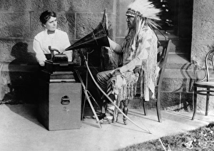 BLACKFOOT AND PHONOGRAPH. Mountain Chief (Ninastoko), chief of the Blackfoot Native BLACKFOOT AND PHONOGRAPH. Mountain Chief (Ninastoko), chief of the Blackfoot Native