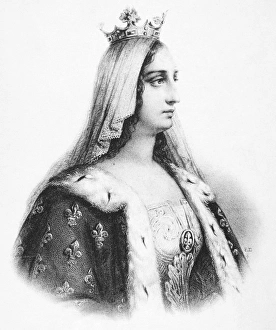 BLANCHE OF CASTILE (1188-1252). Queen of France. Lithograph, French, 19th century BLANCHE OF CASTILE (1188-1252). Queen of France. Lithograph, French, 19th century