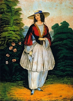 THE BLOOMER COSTUME: lithograph, 1851, by Nathaniel Currier THE BLOOMER COSTUME: lithograph, 1851, by Nathaniel Currier