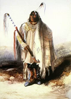 Karl Bodmer Gallery: BODMER: HIDATSA NATIVE AMERICAN. Pehriska-Ruhpa (Two Ravens), Hidatsa Native American