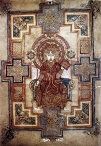 BOOK OF KELLS: ST JOHN. Folio 291v: Portrait of St. John. Hiberno-Saxon manuscript BOOK OF KELLS: ST JOHN. Folio 291v: Portrait of St. John. Hiberno-Saxon manuscript