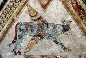 BOOK OF KELLS: ST. LUKE. St Lukes symbol. Folio 290v detail. Hiberno-Saxon manuscript BOOK OF KELLS: ST. LUKE. St Lukes symbol. Folio 290v detail. Hiberno-Saxon manuscript