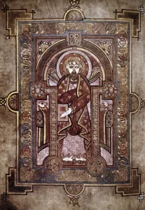 BOOK OF KELLS: ST MATTHEW. Portrait of St Matthew, folio 28v. Hiberno-Saxon manuscript BOOK OF KELLS: ST MATTHEW. Portrait of St Matthew, folio 28v. Hiberno-Saxon manuscript