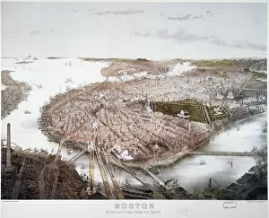 BOSTON, 1877. Birds eye view of Boston from the north. Lithograph, 1877, by John Bachmann