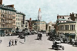 BOSTON: BOWDOIN SQUARE. Bowdoin Square, Boston, Massachusetts. Colored photograph, c1919