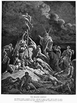 Brazen Serpent Wood Engraving Print, 19th Century