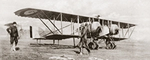 A British biplane equipped with a radio transmitter, at an airfield in France during A British biplane equipped with a radio transmitter, at an airfield in France during