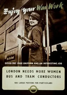 Employment Collection: British recruitment poster, 1942, for women bus and tram conductors to replace men fighting in