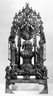 Bronze dedicatory group of Buddha Amitabha surrounded by attendants. Height: 29 1/2 in Bronze dedicatory group of Buddha Amitabha surrounded by attendants. Height: 29 1/2 in