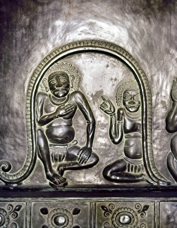 Bronze goblins on pedestals holding gods of medicine at a Buddhist temple. Japanese Bronze goblins on pedestals holding gods of medicine at a Buddhist temple. Japanese