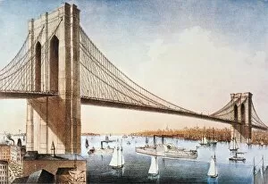 BROOKLYN BRIDGE, NYC, 1881. The Great East River Suspension (Brooklyn) Bridge: lithograph, 1881, by Currier & Ives