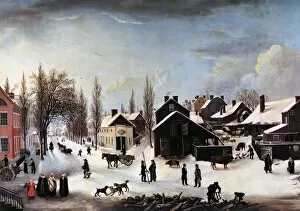 Main Street Gallery: BROOKLYN, c1820. Winter scene in Brooklyn. Oil, c1817-1820, by Louisa Ann Coleman after Francis Guy