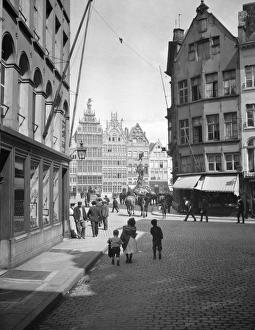 BRUSSELS, c1910. A street leading to Grote Markt, the central square in Brussels, Belgium BRUSSELS, c1910. A street leading to Grote Markt, the central square in Brussels, Belgium