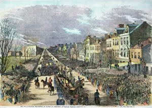 BUCHANAN INAUGURATION. The inaugural procession of President James Buchanan along Pennsylvania Avenue, Washington, D.C