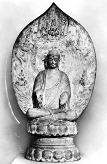 Buddha in meditation. White marble with traces of polychrome. Height: 64 in. Liao Dynasty Buddha in meditation. White marble with traces of polychrome. Height: 64 in. Liao Dynasty