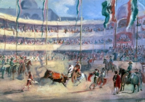 Bullfight arena of San Carlos, Mexico City. Oil on canvas, 1833, by Johann Moritz Rugendas Bullfight arena of San Carlos, Mexico City. Oil on canvas, 1833, by Johann Moritz Rugendas
