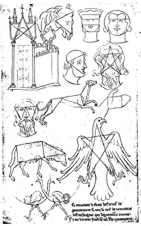 (c1225-c1250). French architect. A page from Villards sketchbook featuring some of his (c1225-c1250). French architect. A page from Villards sketchbook featuring some of his