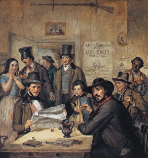 CALIFORNIA GOLD RUSH, 1850. California News, or News from the Gold Diggins. Oil on canvas CALIFORNIA GOLD RUSH, 1850. California News, or News from the Gold Diggins. Oil on canvas
