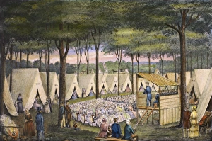 CAMP MEETING, c1850. American lithograph CAMP MEETING, c1850. American lithograph