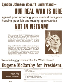 Campaign flyer supporting the candidacy of Senator Eugene McCarthy of Minnesota for the Campaign flyer supporting the candidacy of Senator Eugene McCarthy of Minnesota for the