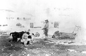CANADA: SEAL HUNT, c1882. An Eskimo identified as Jens returning from a successful seal hunt