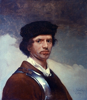 CAREL FABRITIUS (1622-1654). Dutch painter. Young Man in a Fur Cap and a Cuirass CAREL FABRITIUS (1622-1654). Dutch painter. Young Man in a Fur Cap and a Cuirass