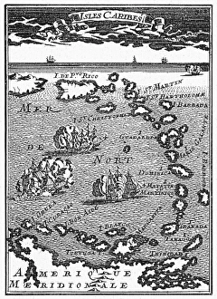CARIBBEAN MAP, c1688. A map of the Caribbean islands. Woodcut, French, c1688 CARIBBEAN MAP, c1688. A map of the Caribbean islands. Woodcut, French, c1688