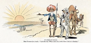 CARTOON: BLUE LAWS, 1895. On Desert of Sahara. New Yorker (to Arab)- Call this dry CARTOON: BLUE LAWS, 1895. On Desert of Sahara. New Yorker (to Arab)- Call this dry