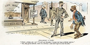 CARTOON: BLUE LAWS, 1895. Following a clew. Only a dime, sir; an I'll tell yer honest CARTOON: BLUE LAWS, 1895. Following a clew. Only a dime, sir; an I'll tell yer honest