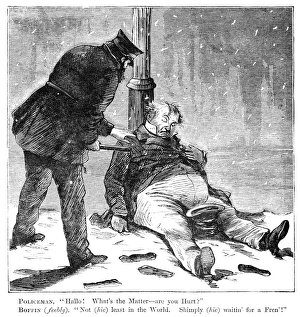 CARTOON: DRUNKENNESS, 1869. Policeman. Hallo! Whats the Matter - are you hurt? Boffin CARTOON: DRUNKENNESS, 1869. Policeman. Hallo! Whats the Matter - are you hurt? Boffin