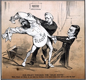 CARTOON: HAYES, 1878. Our Policy Towards the Solid South. Cartoon showing James Blaine CARTOON: HAYES, 1878. Our Policy Towards the Solid South. Cartoon showing James Blaine