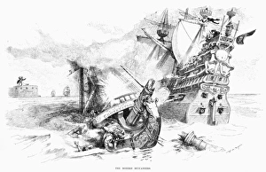 CARTOON: MONOPOLY, 1888. The Modern Buccaneers. Monopoly, in the form of a pirate ship CARTOON: MONOPOLY, 1888. The Modern Buccaneers. Monopoly, in the form of a pirate ship