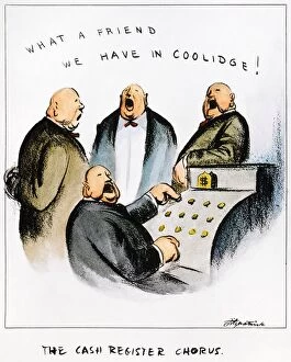 The Cash Register Chorus. American cartoon by D.R. Fitzpatrick, 1924, on the popularity of President Calvin Coolidges