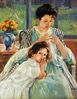 CASSATT: MOTHER SEWING. Young Mother Sewing. Oil on canvas, 1902, by Mary Cassatt CASSATT: MOTHER SEWING. Young Mother Sewing. Oil on canvas, 1902, by Mary Cassatt