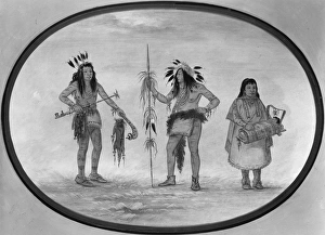 CATLIN: OJIBWA WARRIORS. Two Ojibwa warriors and a woman CATLIN: OJIBWA WARRIORS. Two Ojibwa warriors and a woman