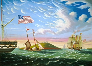 CHAMBERS: BOSTON. Boston Harbor. Oil on canvas by Thomas Chambers, mid-19th century CHAMBERS: BOSTON. Boston Harbor. Oil on canvas by Thomas Chambers, mid-19th century