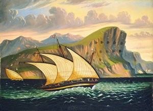 CHAMBERS: GIBRALTAR. Felucca off Gibraltar. Oil on canvas by Thomas Chambers CHAMBERS: GIBRALTAR. Felucca off Gibraltar. Oil on canvas by Thomas Chambers