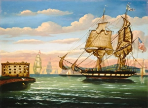 CHAMBERS: NEW YORK. The Bay of New York, Sunset. Oil on canvas by Thomas Chambers CHAMBERS: NEW YORK. The Bay of New York, Sunset. Oil on canvas by Thomas Chambers