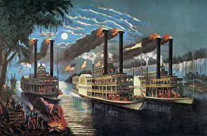 The Champions of the Mississippi-- A Race for the Buckhorns. Lithograph, 1866, by Currier & Ives The Champions of the Mississippi-- A Race for the Buckhorns. Lithograph, 1866, by Currier & Ives