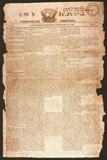 CHEROKEE PHOENIX, 1828. Front page of the first edition, 21 February 1828, of the CHEROKEE PHOENIX, 1828. Front page of the first edition, 21 February 1828, of the