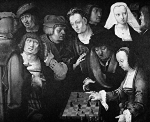 CHESS PLAYERS, c1508. The Chess Players. Oil on wood, c1508, by Lucas van Leyden CHESS PLAYERS, c1508. The Chess Players. Oil on wood, c1508, by Lucas van Leyden
