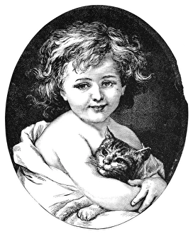 CHILD & PET, 19th CENTURY. Wood engraving, American, 19th century CHILD & PET, 19th CENTURY. Wood engraving, American, 19th century