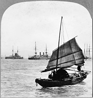 CHINA: HONG KONG, c1902. Sailing in Hong Kong harbor, China. Stereograph, c1902 CHINA: HONG KONG, c1902. Sailing in Hong Kong harbor, China. Stereograph, c1902